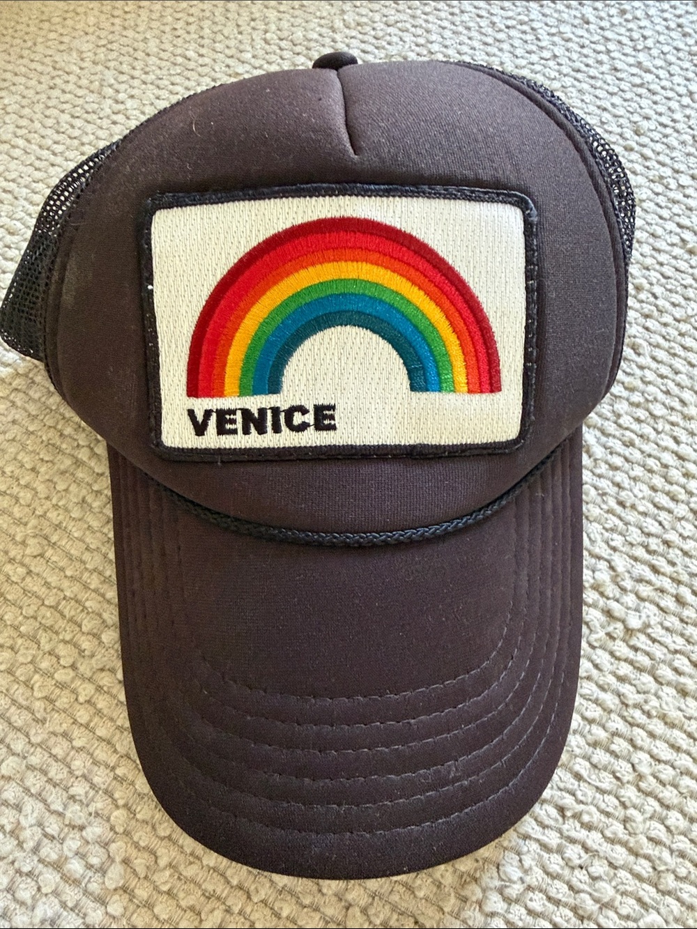 Aviator Nation black Trucker Hat with Rainbow Venice patch